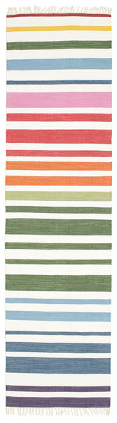Rainbow Stripe - White Rug 80X300 Authentic
 Modern Handwoven Hallway Runner
 White/Creme/Beige (Cotton, India)