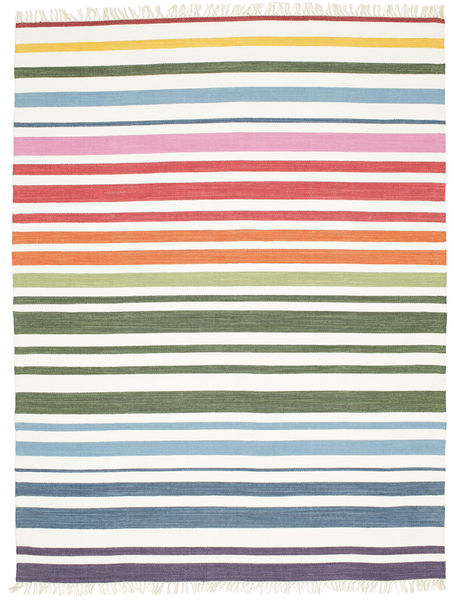 Rainbow Stripe - Blanc Tapis 200X250 Moderne Tissé À La Main Beige/Blanc/Crème (Coton, Inde)