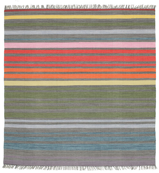 Rainbow Stripe - Gri Covor 200X200 Modern Lucrate De Mână Pătrat Gri Închis/Gri Deschis (Bumbac, India)