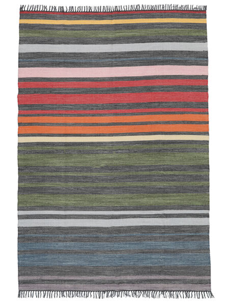 Rainbow Stripe - Grau Teppich
 140X200 Echter Moderner Handgewebter Dunkelgrau/Olivgrün (Baumwolle, Indien)