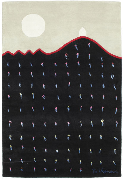 Landing Tapete 100X145 Moderno Feito A Mão Preto/Branco/Creme (Lã, Índia)