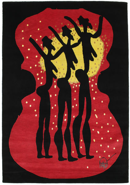 Dance Tapete 135X190 Moderno Feito A Mão Preto/Vermelho (Lã, Índia)