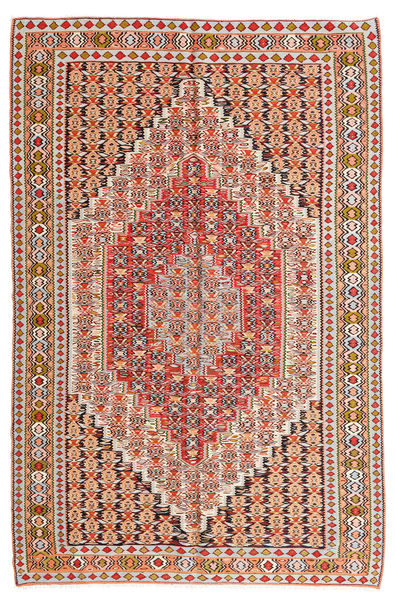 Kilim Senneh Tapete 155X246 Oriental Tecidos À Mão Castanho Claro/Branco/Creme (Lã, Pérsia/Irão)
