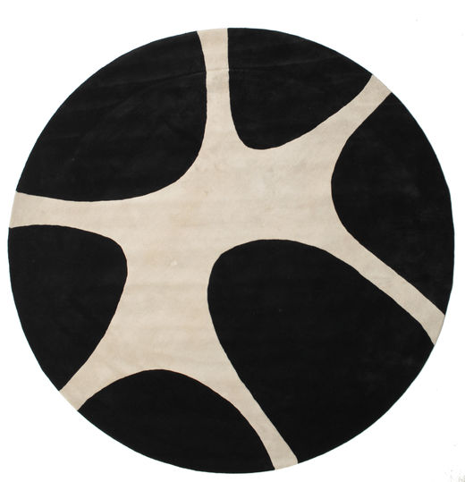 Stones Handtufted - Noir Tapis Ø 300 Moderne Rond Noir/Marron Clair Grand (Laine, Inde)