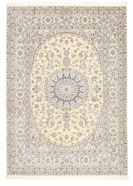 Nain 6La Assinado: Tajeb Mohamadi Tapete 205X295 Oriental Feito A Mão Cinzento Claro/Bege (Lã/Seda, Pérsia/Irão)