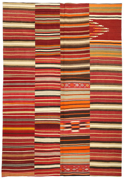 Kelim Patchwork Vloerkleed 245X360 Echt Modern Handgeweven Donkerrood/Roestkleur (Wol, Turkije)