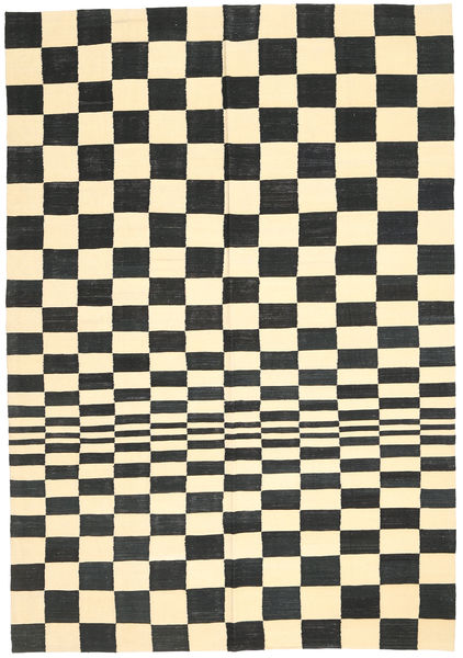 Kelim Moderne Vloerkleed 202X291 Echt Modern Handgeweven Donkergrijs/Beige/Geel (Wol, Afghanistan)