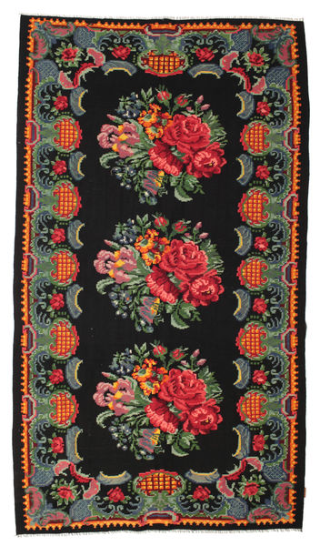 Kilim Rose Moldavia Szőnyeg 182X330 Keleti Kézi Szövésű Fekete/Sötétpiros (Gyapjú, Moldova)