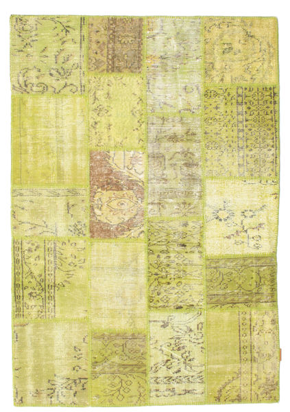 Patchwork Tapete 138X202 Moderno Feito A Mão Amarelo/Verde Azeitona (Lã, Turquia)