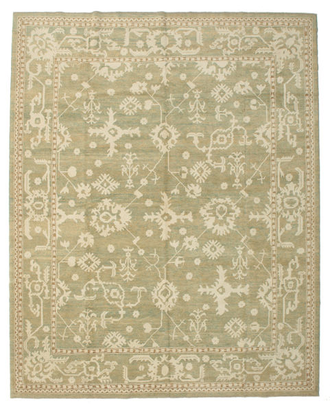 Usak Tapete 338X421 Oriental Feito A Mão Verde Azeitona/Bege Escuro Grande (Lã, Turquia)