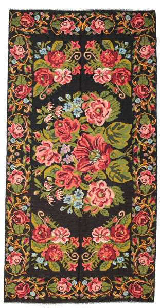 Kilim Rose Moldavia Tapete 198X400 Oriental Tecidos À Mão Preto/Castanho Alaranjado (Lã, Moldávia)