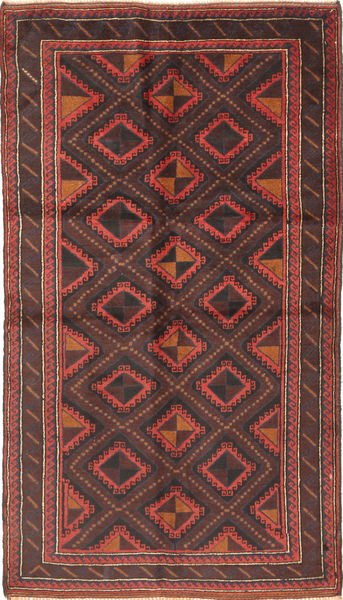 Beluch Tæppe 114X203 Ægte Orientalsk Håndknyttet Mørkerød/Mørkebrun (Uld, Afghanistan)