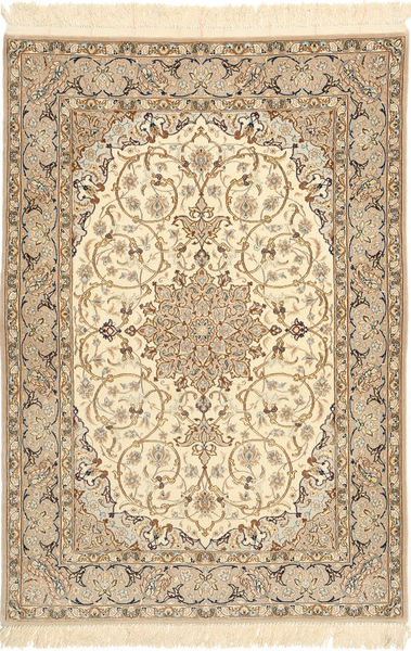 Isfahan Fio De Seda Tapete 110X158 Oriental Feito A Mão Castanho Claro/Bege (Lã/Seda, Pérsia/Irão)