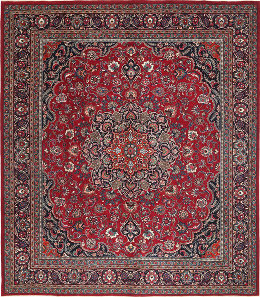 Mashad Patina Rug 308X348 Authentic
 Oriental Handknotted Square Brown/Crimson Red Large (Wool, Persia/Iran)