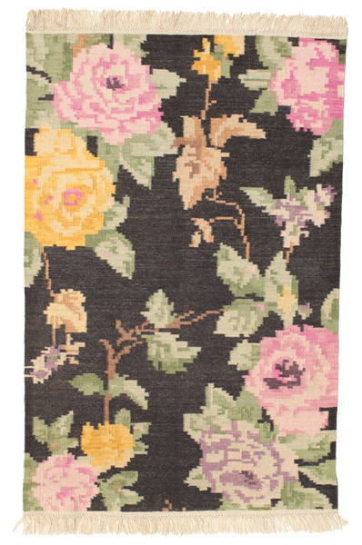 Kilim Karabakh Amira - Preto/Castanho Tapete 100X160 Moderno Tecidos À Mão Castanho Escuro/Luz Rosa (Lã, Índia)