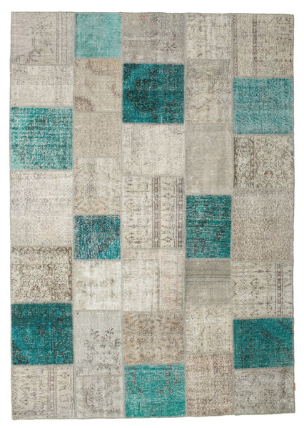 Patchwork Matta 237X340 Äkta Modern Handknuten Ljusgrå/Mörk Turkos (Ull, Turkiet)