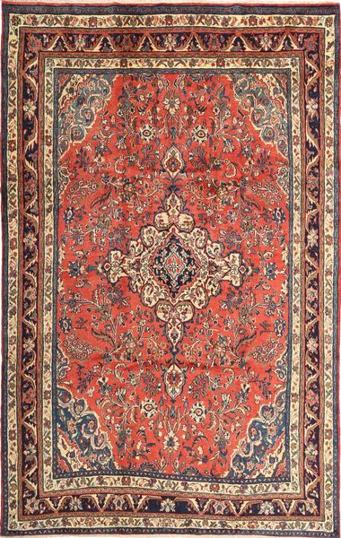 Hamadã Tapete 215X340 Oriental Feito A Mão Vermelho Escuro/Castanho (Lã, Pérsia/Irão)