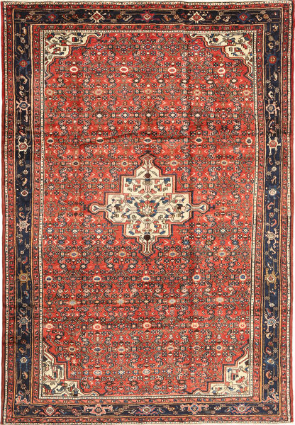 Hosseinabad Matta 209X307 Äkta Orientalisk Handknuten Mörkröd/Mörkbrun (Ull, Persien/Iran)