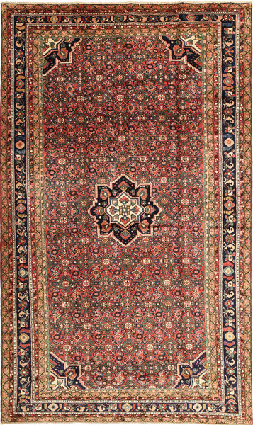 Hosseinabad Matta 220X375 Äkta Orientalisk Handknuten Mörkbrun/Mörkröd (Ull, Persien/Iran)