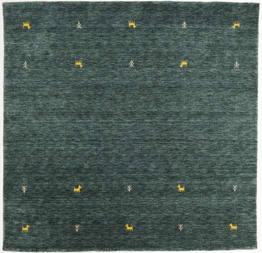 Gabbeh Loom Two Lines - Tummanharmaa/Vihreä Matto 200X200 Moderni Neliö Tummanvihreä/Tumma Turkoosi (Villa, Intia)