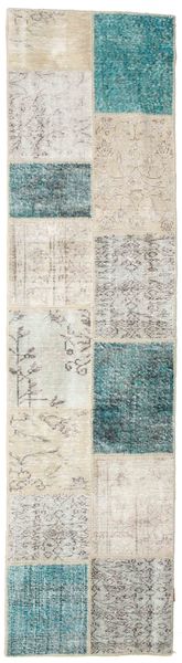 Patchwork Tapete 79X301 Moderno Feito A Mão Tapete Passadeira Cinzento Claro/Bege Escuro (Lã, Turquia)