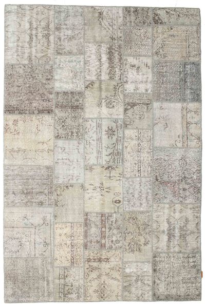 Patchwork Teppe 200X303 Ekte Moderne Håndknyttet Lys Grå/Mørk Beige (Ull, Tyrkia)