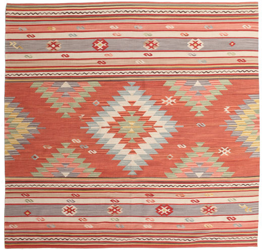 Kilim Mersin Tapete 240X240 Moderno Tecidos À Mão Quadrado Castanho Claro/Castanho Alaranjado (Lã, Índia)