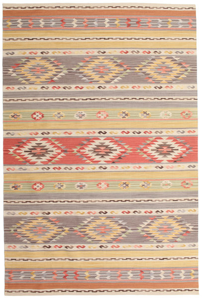 Kilim Nimrud Tapete 190X290 Moderno Tecidos À Mão Castanho Claro/Cinzento Claro (Lã, Índia)