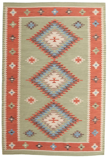 Kelim Marash Koberec 190X290 Moderní Ruční Tkaní Světle Zelená/Oranžová (Vlna, Indie)