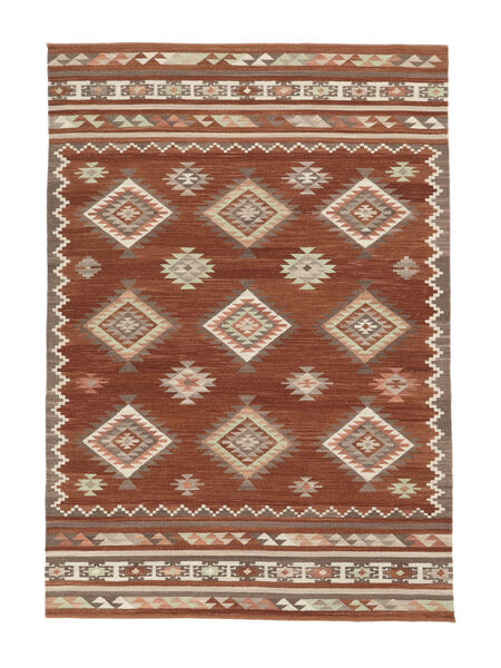 Kilim Malatya Tapete 140X200 Moderno Tecidos À Mão Castanho Claro/Castanho Alaranjado (Lã, Índia)