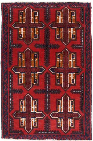 Beluch Tæppe 86X138 Ægte Orientalsk Håndknyttet Mørkerød/Sort/Rust (Uld, Afghanistan)