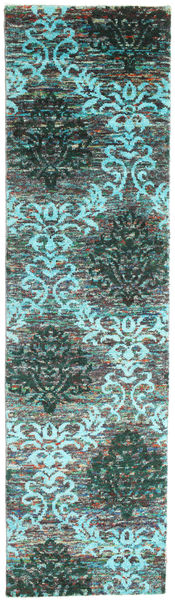 Kamala Matto 80X300 Moderni Käsinsolmittu Käytävämatto Tummanharmaa/Siniturkoosi (Silkki, Intia)