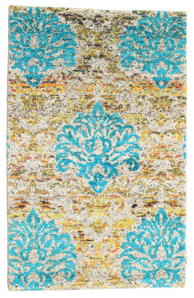 Kandula Koberec 100X160 Moderní Ručně Tkaný Tmavá Béžová/Tyrkysově Modré (Hedvábí, Indie)