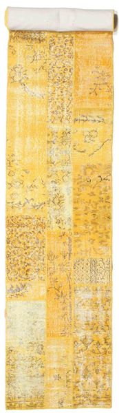 Patchwork Tapis 80X503 Moderne Fait Main Tapis Couloir Jaune/Beige Foncé (Laine, Turquie)