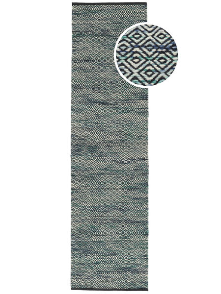 Hugo - Petrol Tapis 80X300 Moderne Tissé À La Main Tapis Couloir Turquoise Foncé/Gris Clair ( Inde)