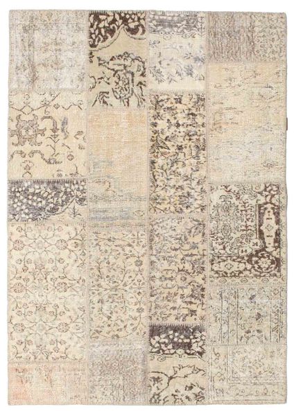 Patchwork Teppe 143X203 Ekte Moderne Håndknyttet Lysbrun/Beige (Ull, Tyrkia)