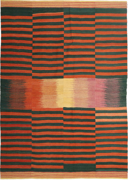 Kelim Moderni Matto 203X294 Moderni Käsinkudottu Tummanvihreä/Oranssi (Villa, Persia/Iran)