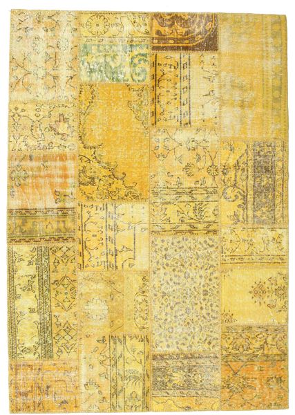 Patchwork Matto 160X228 Moderni Käsinsolmittu Keltainen/Beige (Villa, Turkki)