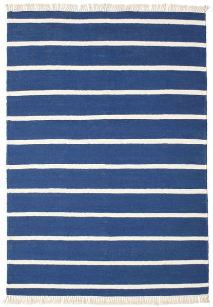 Dhurrie Stripe - Azul Escuro Tapete 160X230 Moderno Tecidos À Mão Azul Escuro/Bege (Lã, Índia)