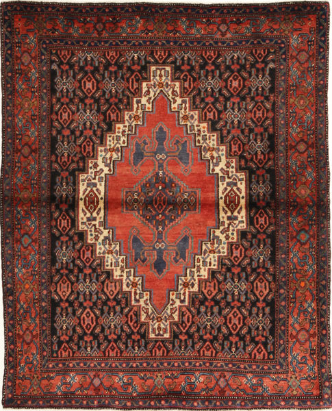 Senneh Rug 124X151 Authentic
 Oriental Handknotted Dark Red/Dark Grey (Wool, Persia/Iran)