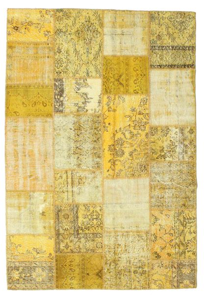 Patchwork Teppe 160X233 Ekte Moderne Håndknyttet Gul/Beige (Ull, Tyrkia)