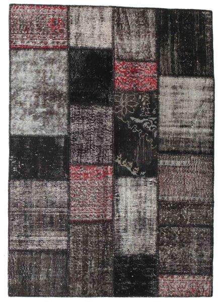Patchwork Rug 141X198 Authentic
 Modern Handknotted Light Grey/Black/Dark Blue (Wool, Turkey)