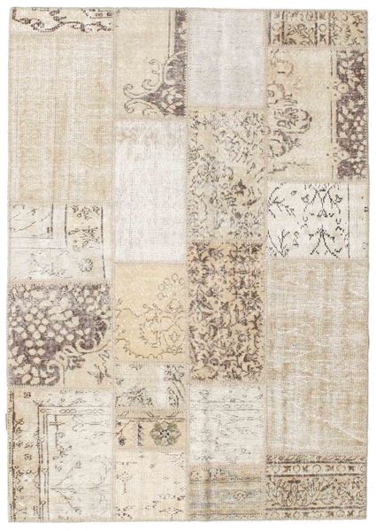 Patchwork Χαλι 142X202 Σύγχρονα Χειροποιητο Ανοιχτό Καφέ/Ανοιχτό Γκρι/Μπεζ (Μαλλί, Τουρκικά)