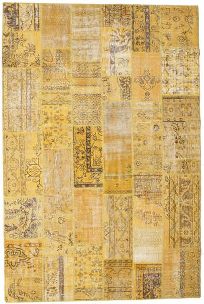 Patchwork Tæppe 202X304 Ægte Moderne Håndknyttet Gul/Lysebrun (Uld, Tyrkiet)