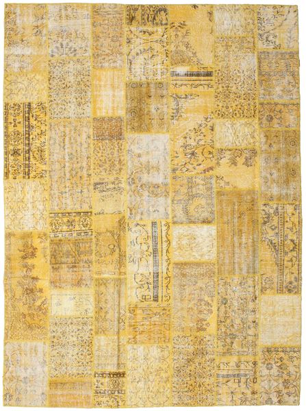 Patchwork Matta 273X372 Äkta Modern Handknuten Gul/Ljusbrun Stor (Ull, Turkiet)