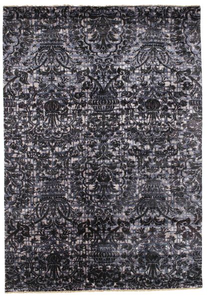 Damask Matta 169X243 Äkta Modern Handknuten Mörkgrå/Svart ( Indien)