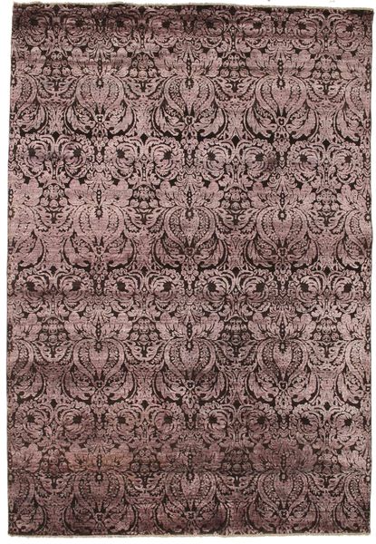 Damask Rug 204X299 Authentic
 Modern Handknotted Light Purple/Dark Red ( India)