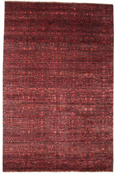 Damask Tapete 200X306 Moderno Feito A Mão Vermelho Escuro/Castanho ( Índia)