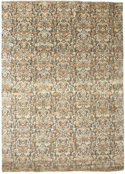 Damask Rug 174X243 Authentic
 Modern Handknotted Light Brown/Olive Green ( India)