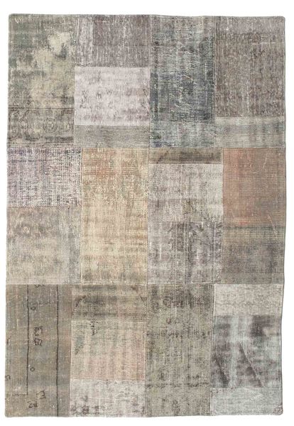 Patchwork Tapijt 141X202 Echt Modern Handgeknoopt Lichtbruin/Lichtgrijs (Wol, Turkije)